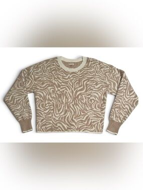 Anthropologie Pilcro Animal Print Sweater Fuzzy Eyelash Texture Beige Soft Sz S